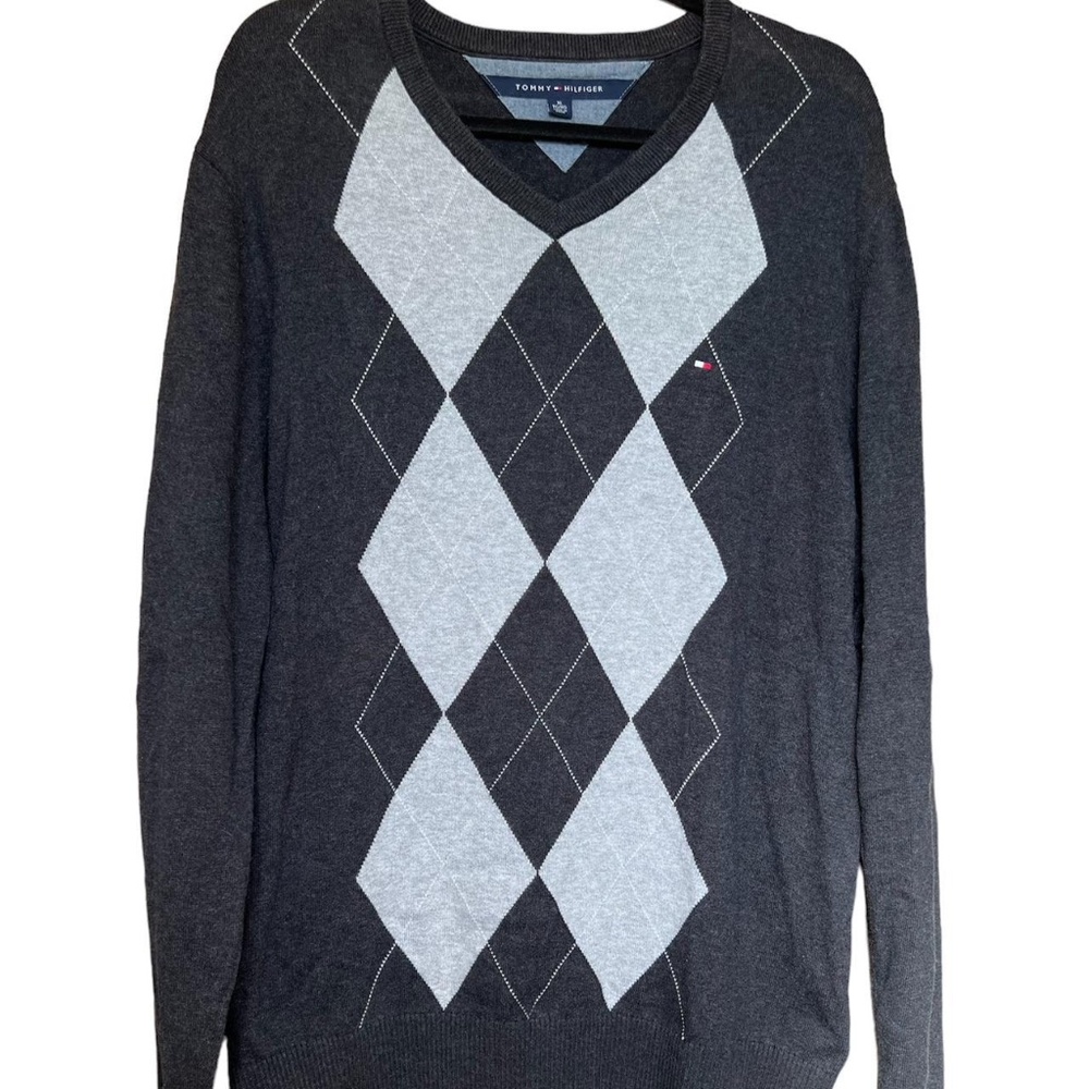 Tommy Hilfiger black and grey argyle sweater